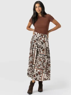 Eliza Pleated Skirt - Cream Paisley