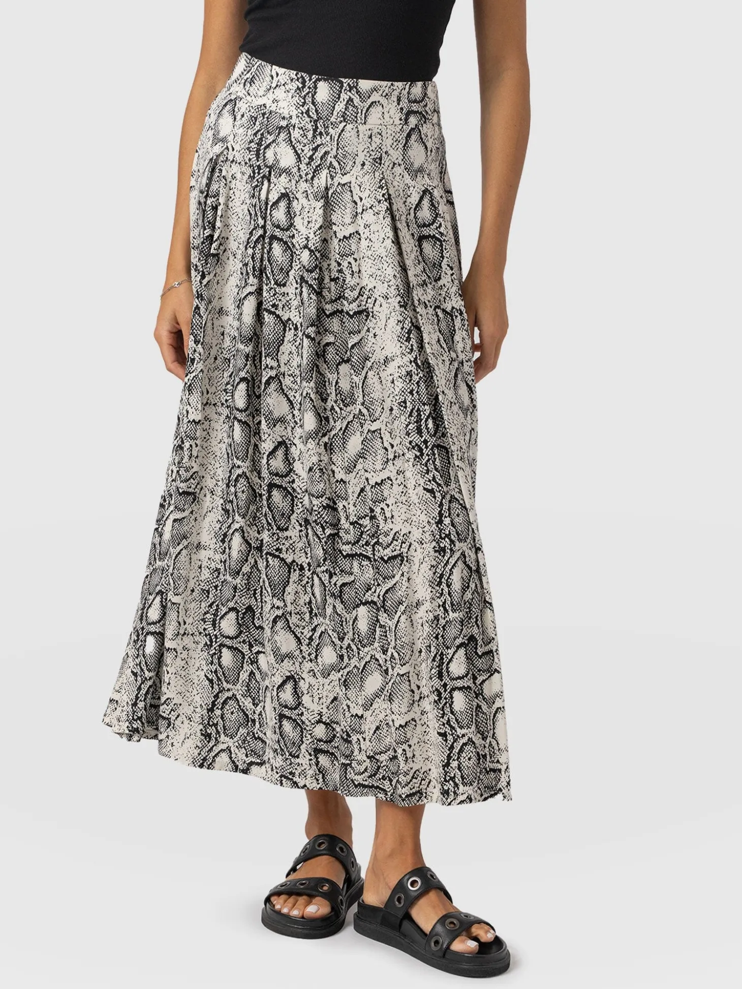 Eliza Pleated Skirt - Cream Snake