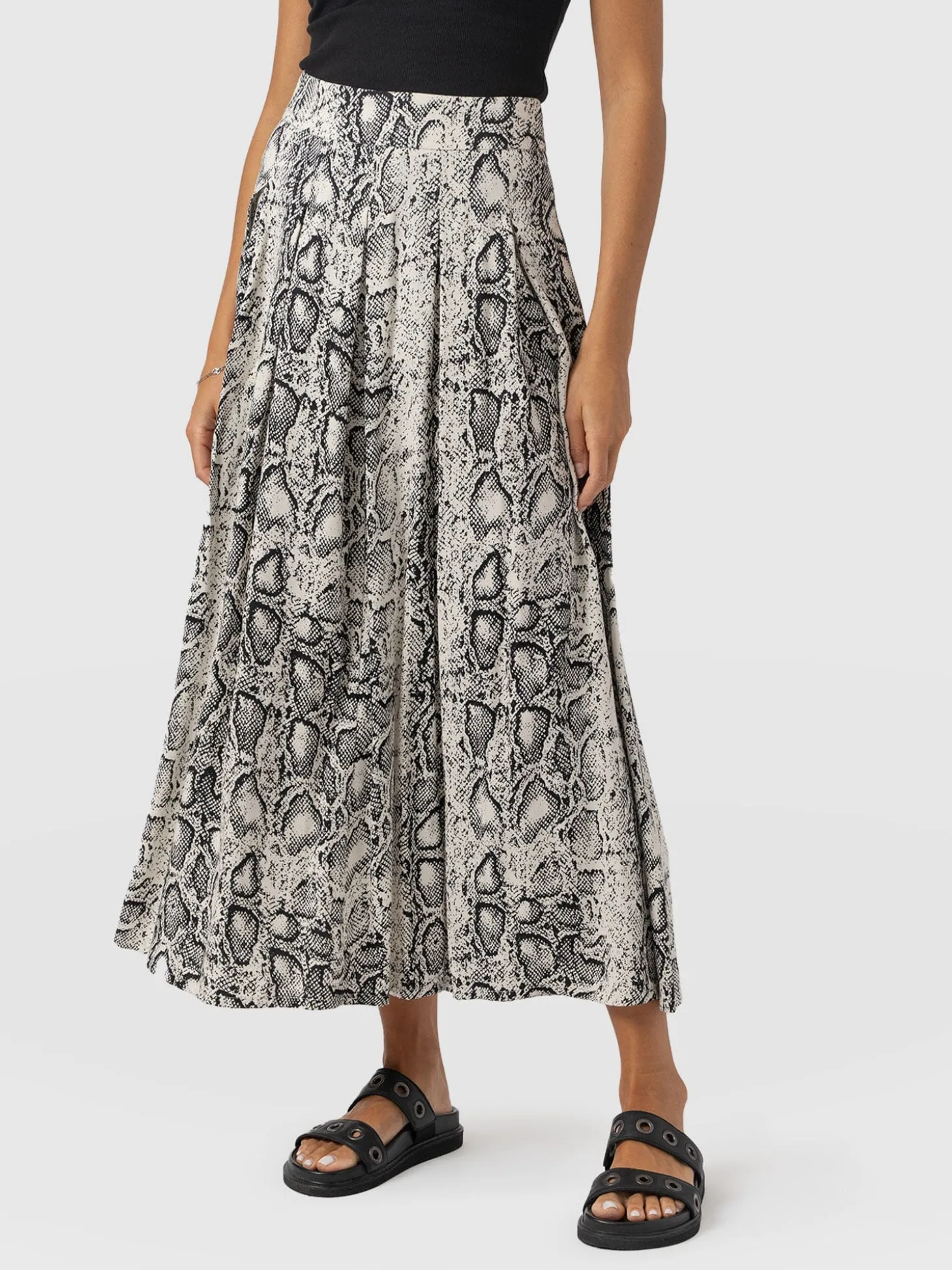 Eliza Pleated Skirt - Cream Snake