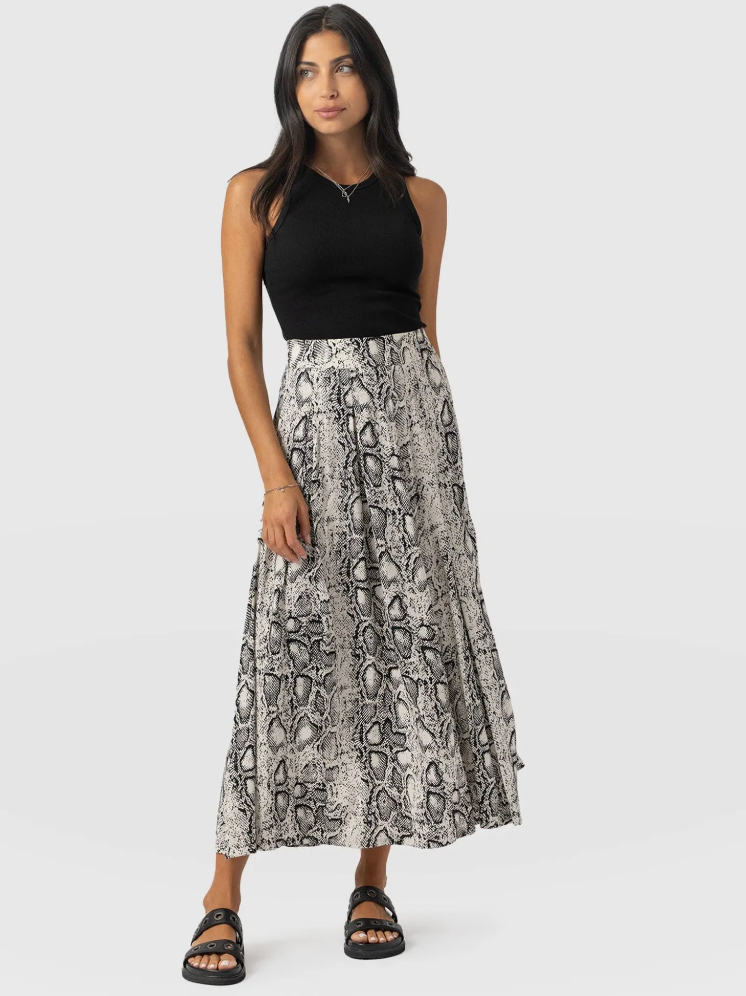 Eliza Pleated Skirt - Cream Snake