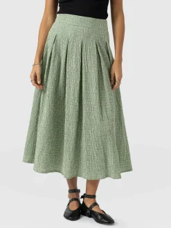 Eliza Pleated Skirt - Mint Gingham