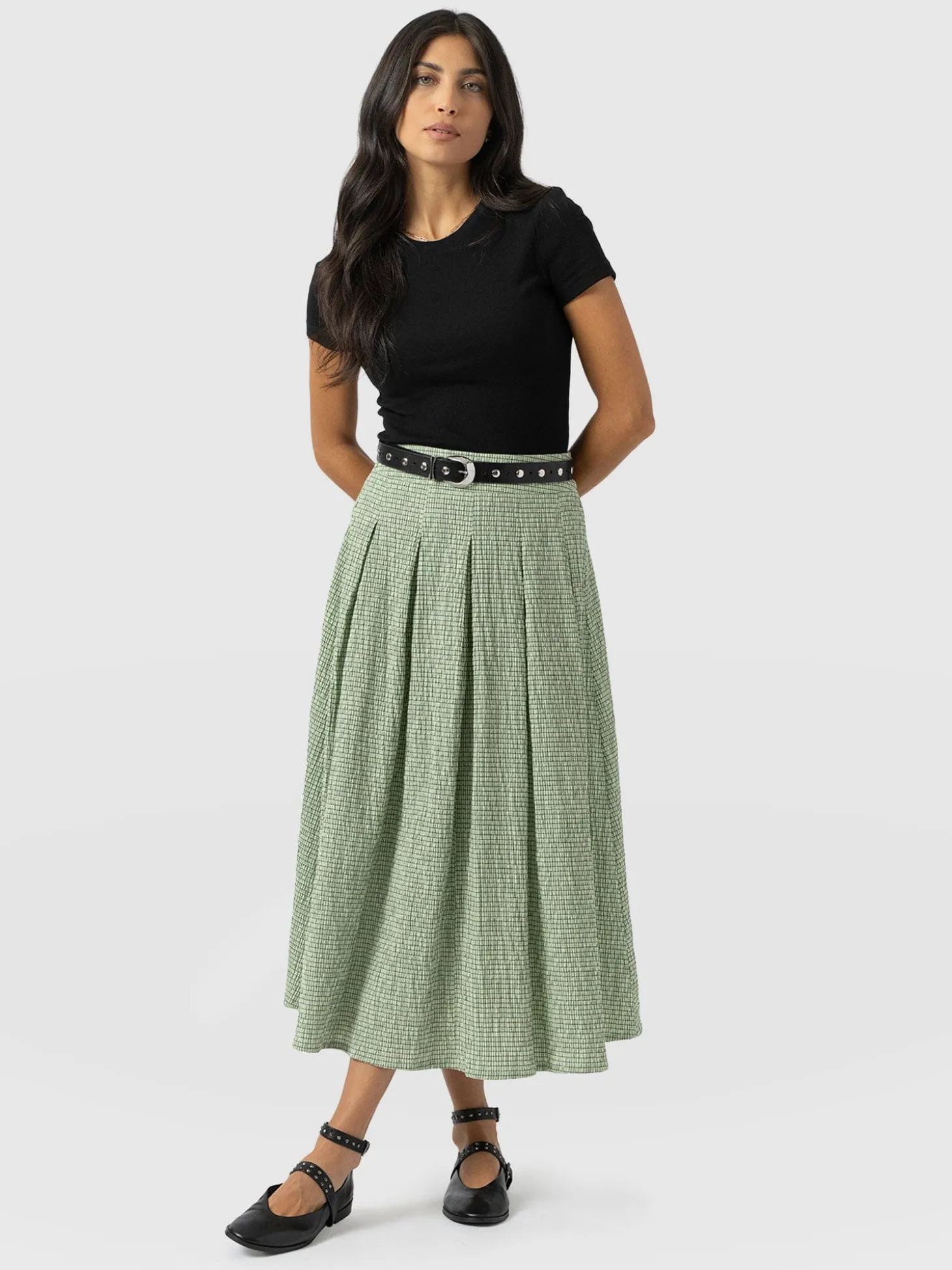 Eliza Pleated Skirt - Mint Gingham