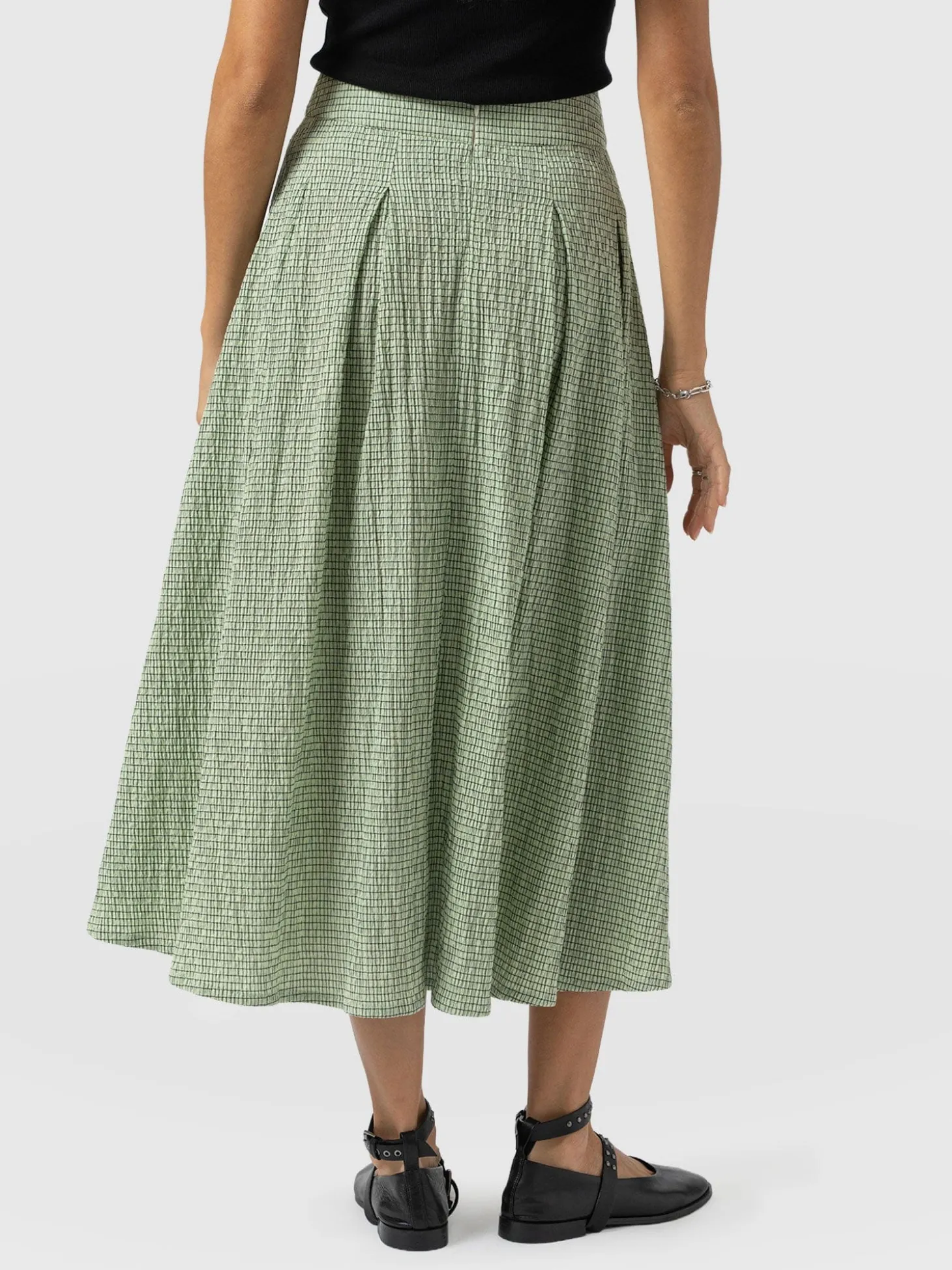 Eliza Pleated Skirt - Mint Gingham