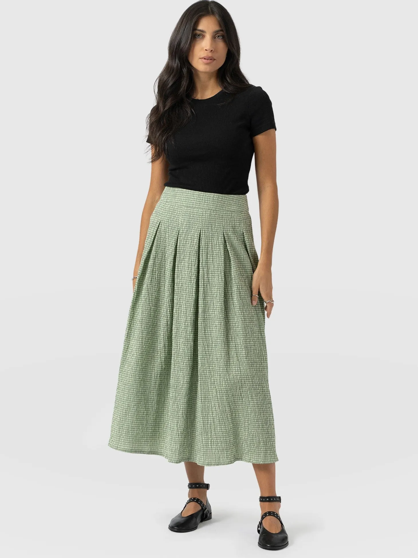 Eliza Pleated Skirt - Mint Gingham