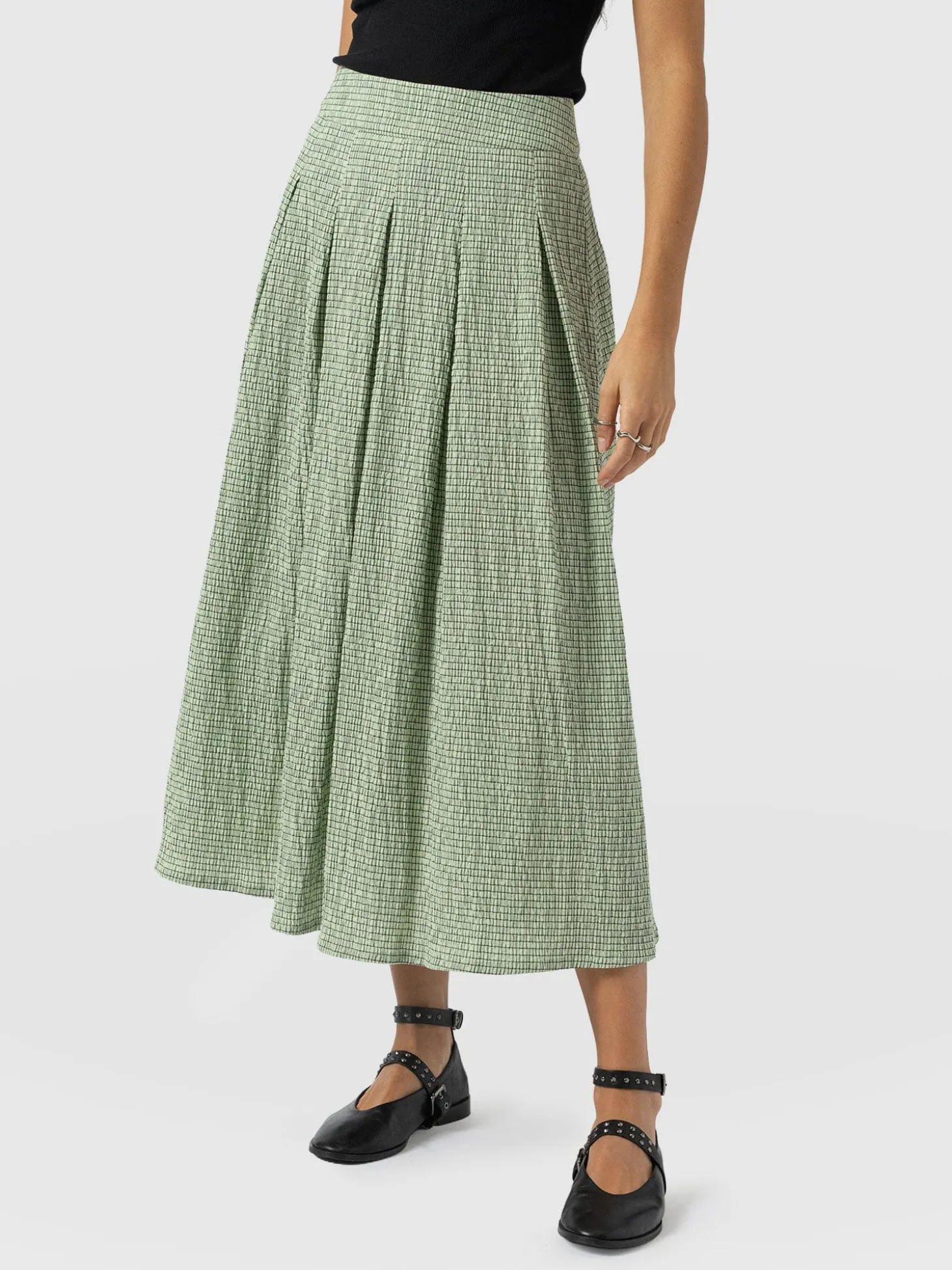 Eliza Pleated Skirt - Mint Gingham