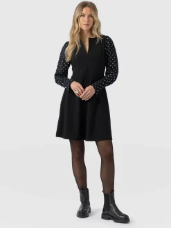 Ella Fit & Flare Dress - Black Polka Dot