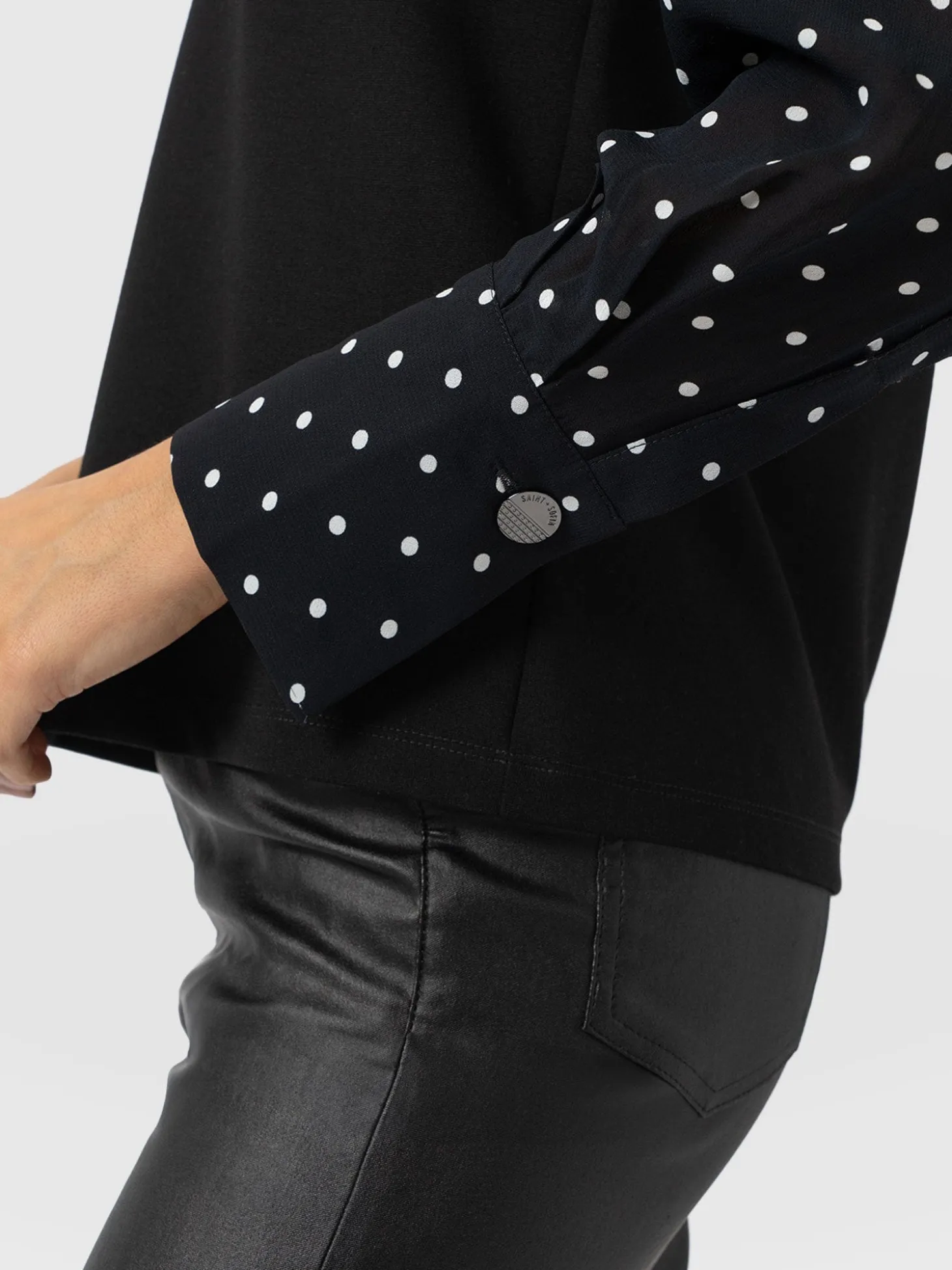 Ella Zip Up Top - Black Polka Dot