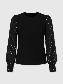 Ella Zip Up Top - Black Polka Dot