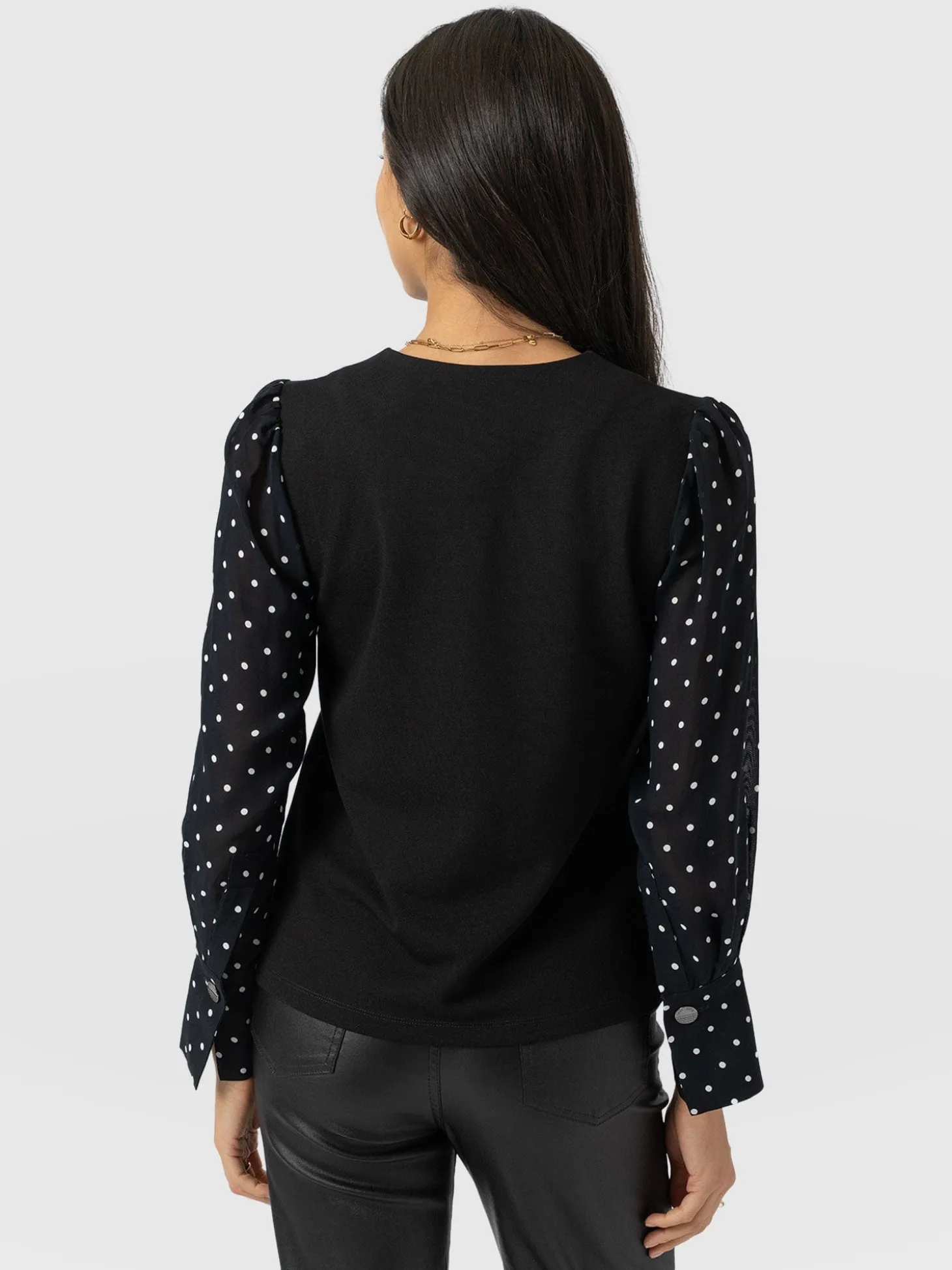 Ella Zip Up Top - Black Polka Dot