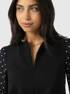 Ella Zip Up Top - Black Polka Dot