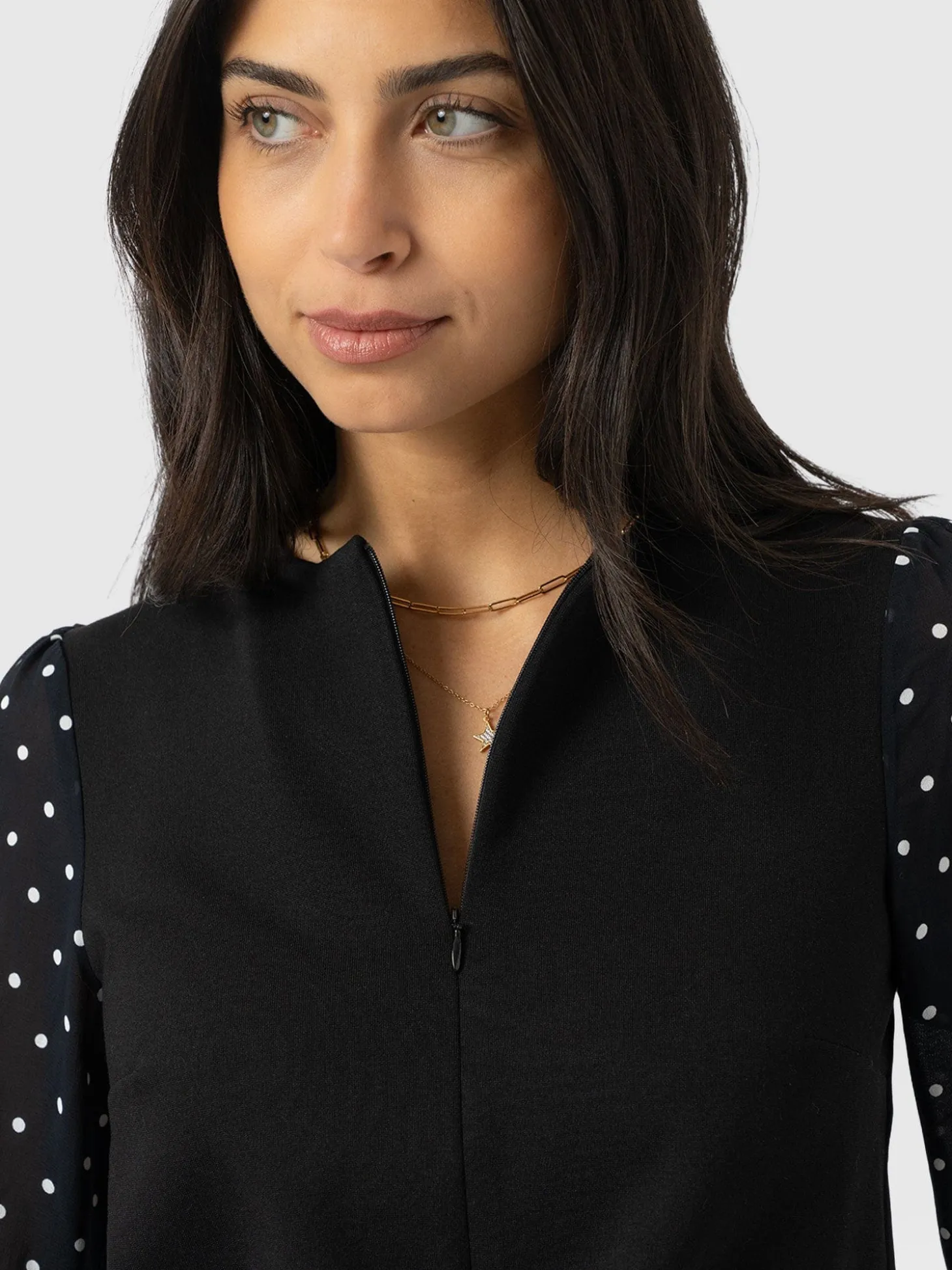 Ella Zip Up Top - Black Polka Dot