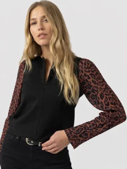 Ella Zip Up Top - Brown Leopard