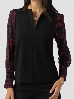 Ella Zip Up Top - Red Fade Spot