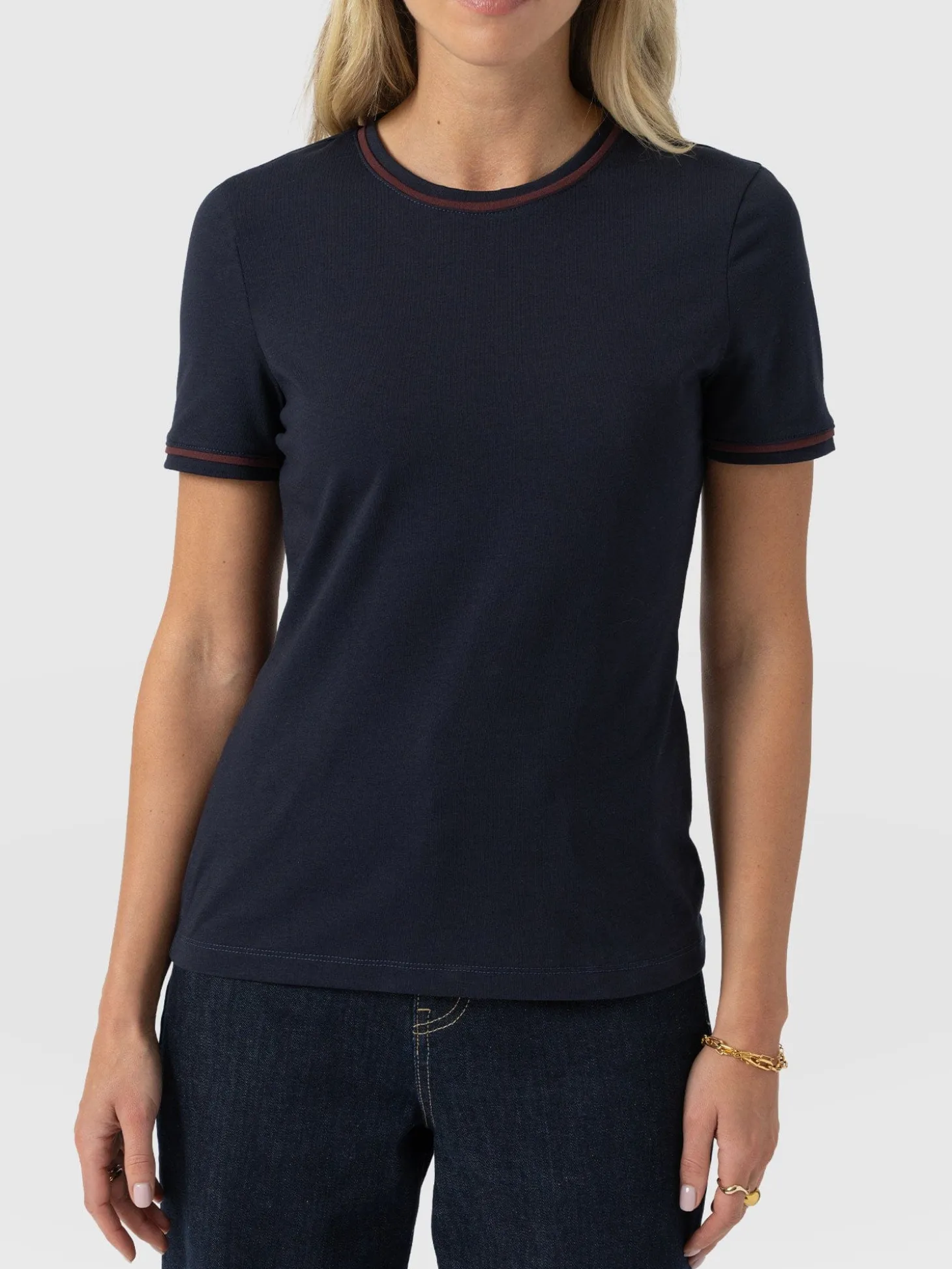 Ellen Piping Tee - Navy