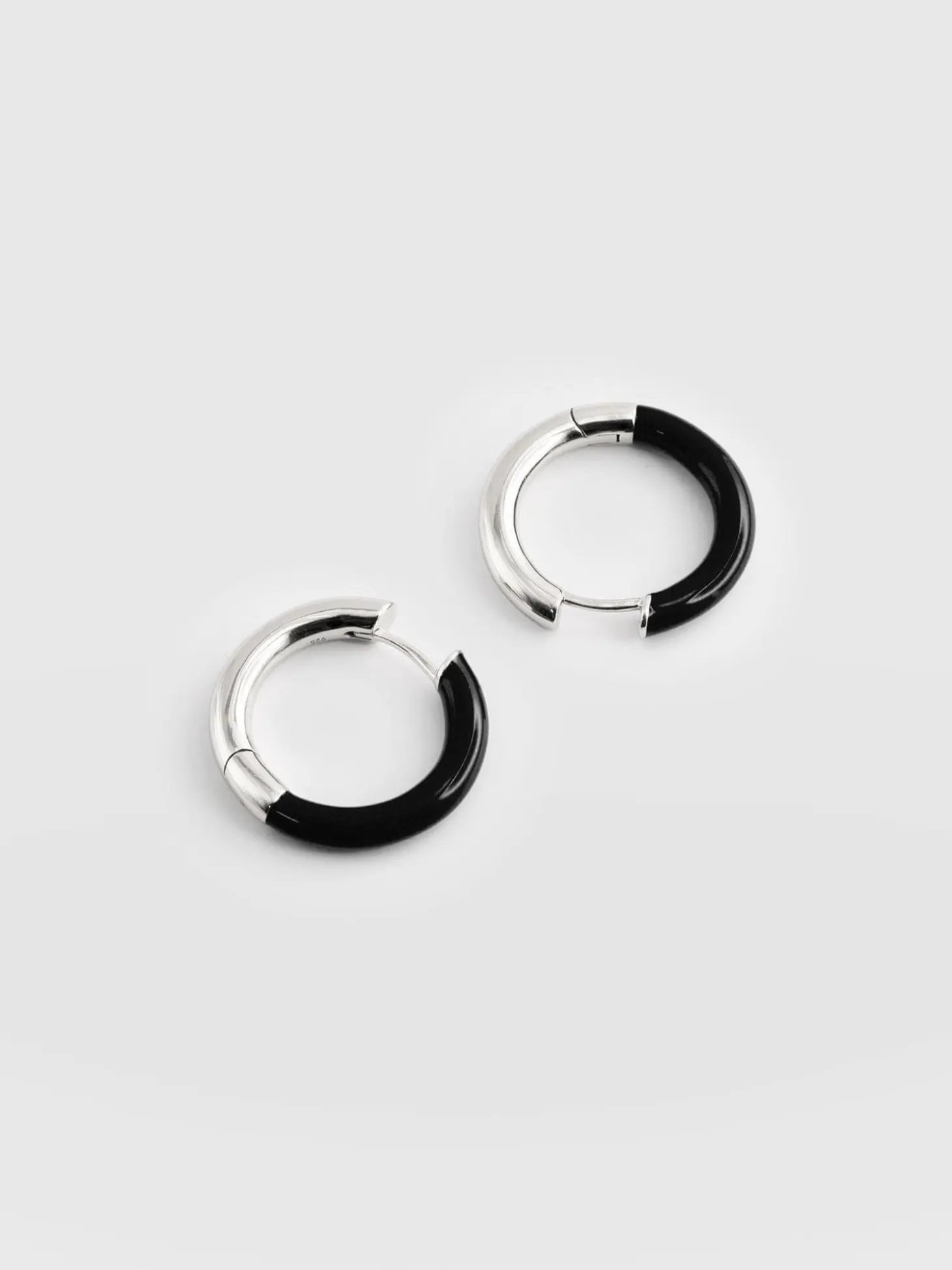 Enamel Hoop Earrings - Silver/Black