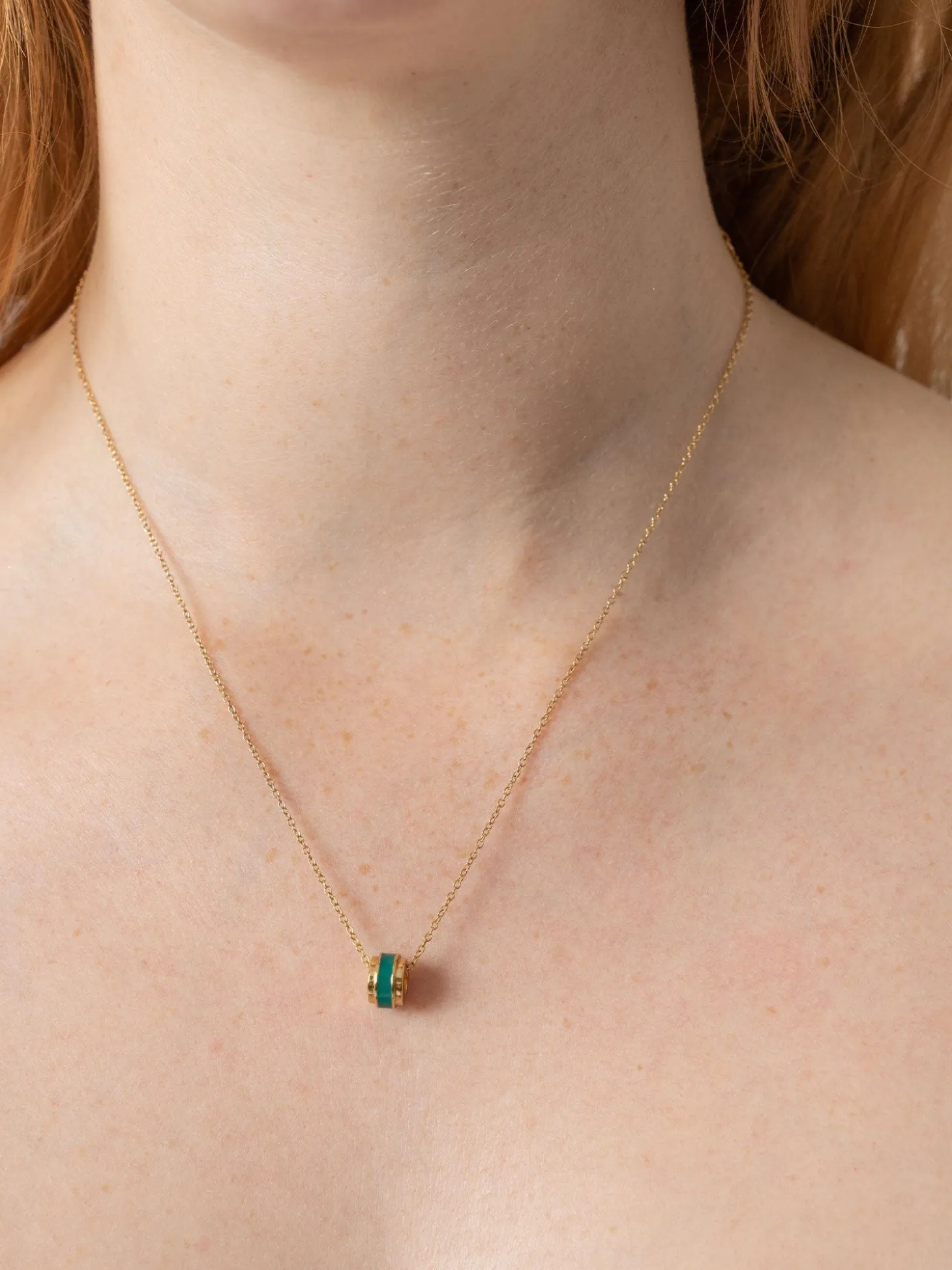 Enamel Stripe Charm Necklace - Gold/Green