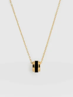 Enamel Stripe Charm Necklace - Gold/Black