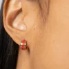 Enamel Stripe Huggie Earrings - Gold/Red