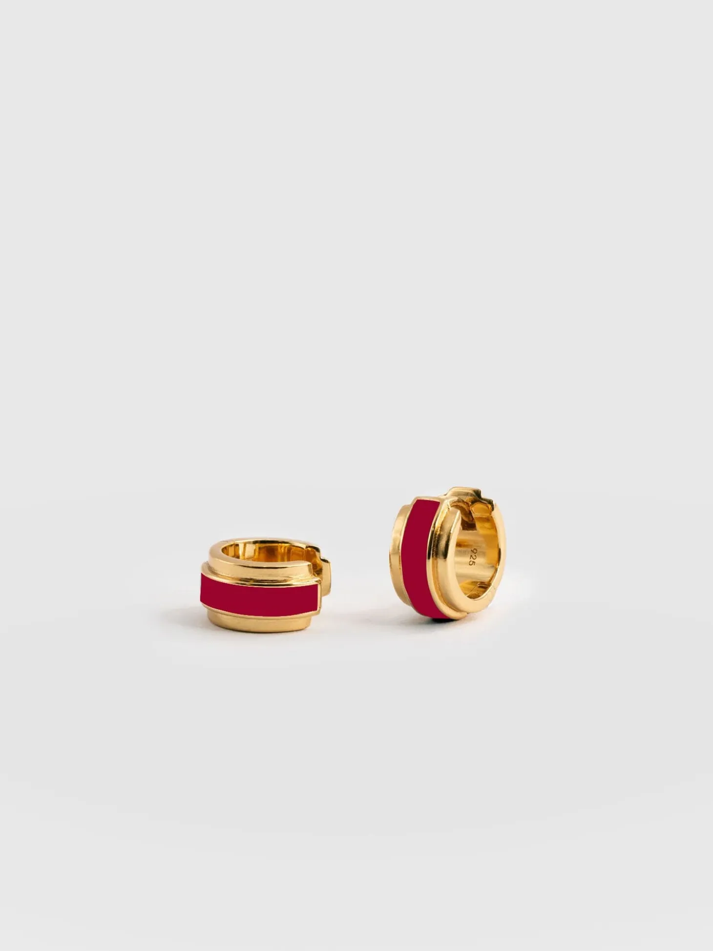 Enamel Stripe Huggie Earrings - Gold/Red