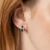 Enamel Stripe Huggie Earrings - Silver/Black