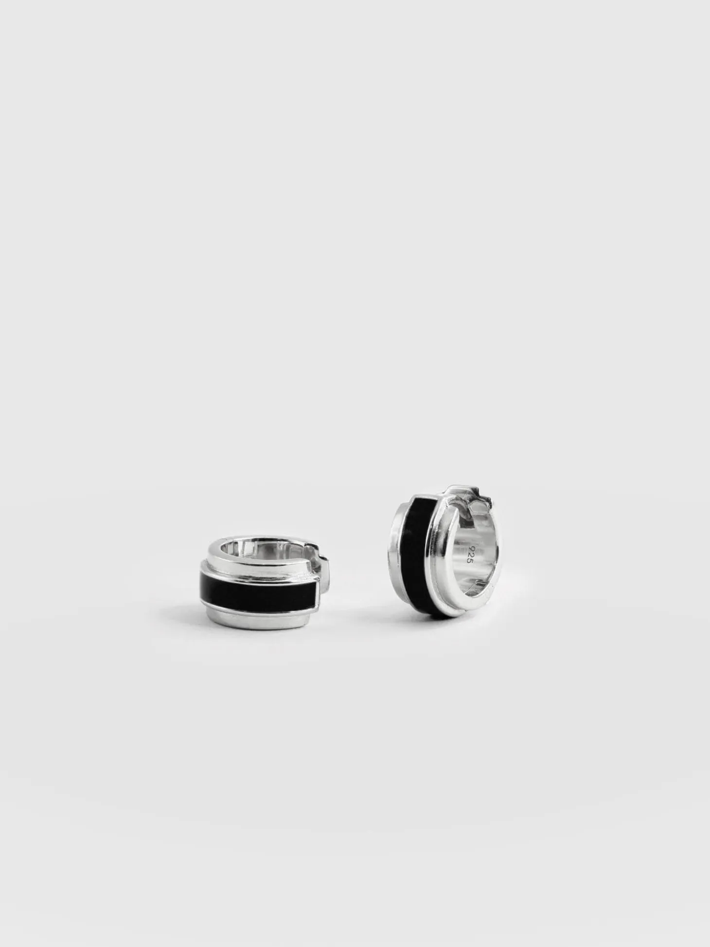 Enamel Stripe Huggie Earrings - Silver/Black