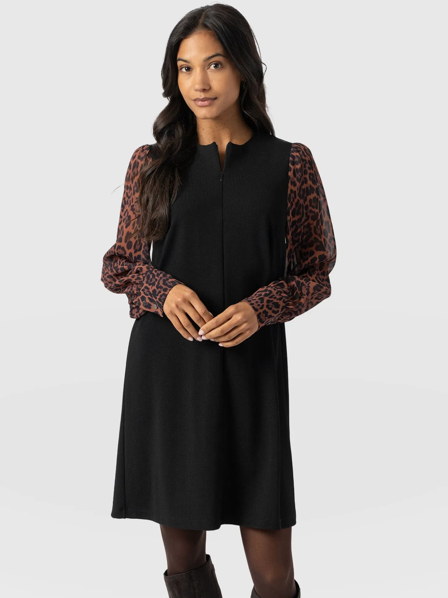 Esme Zip Up Dress - Brown Leopard