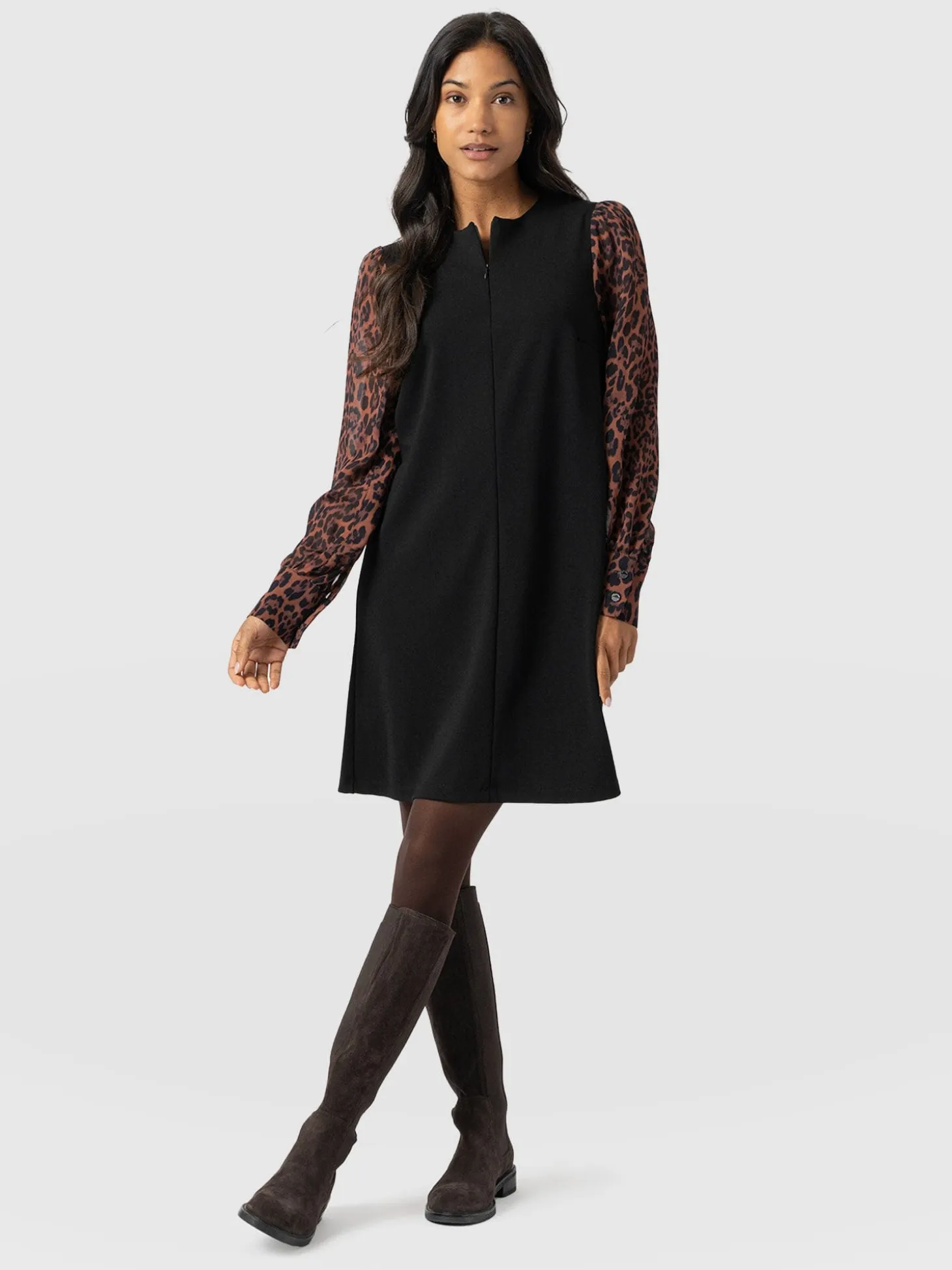 Esme Zip Up Dress - Brown Leopard