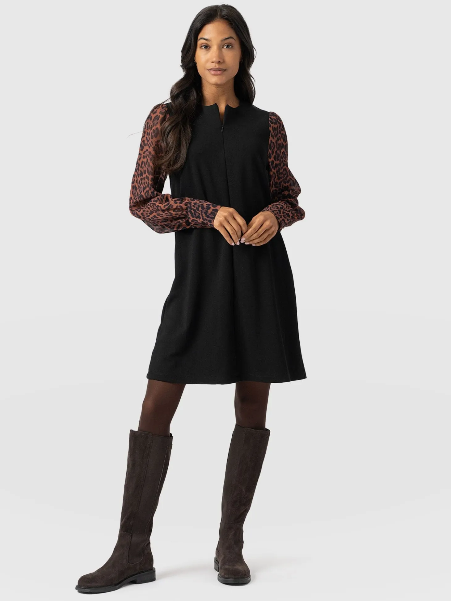Esme Zip Up Dress - Brown Leopard