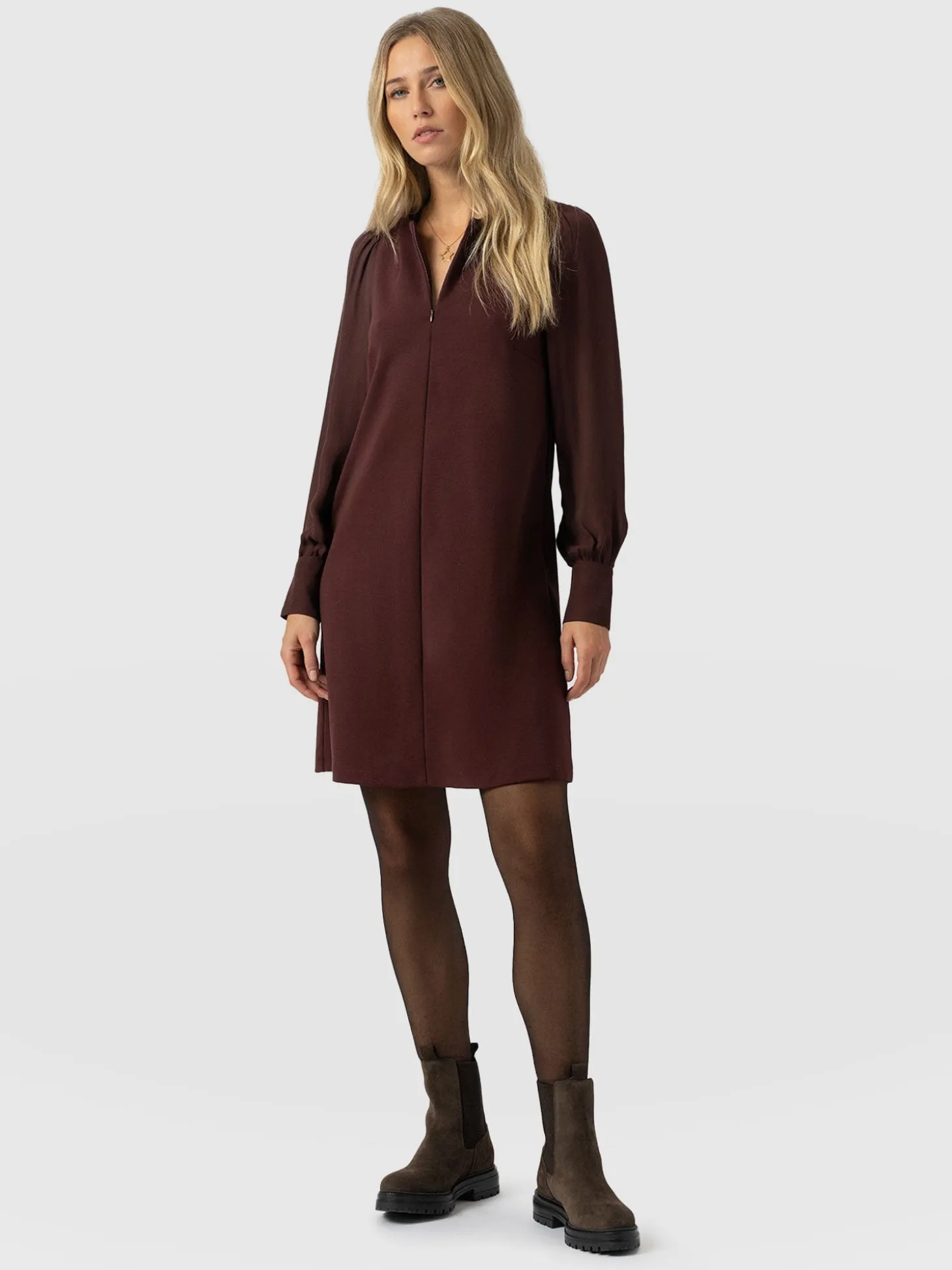 Esme Zip Up Dress - Maroon