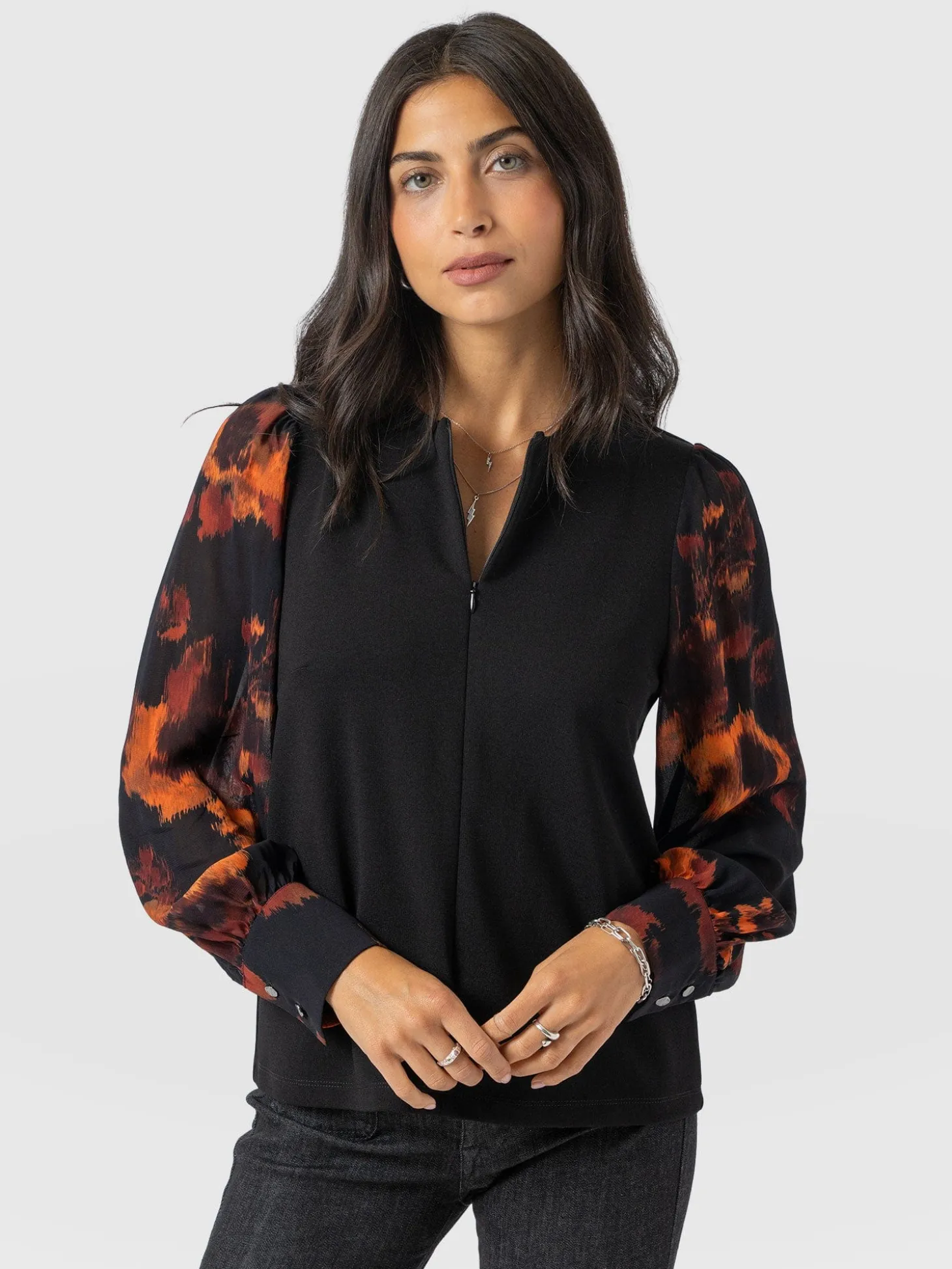 Esme Zip Up Top - Autumn Floral