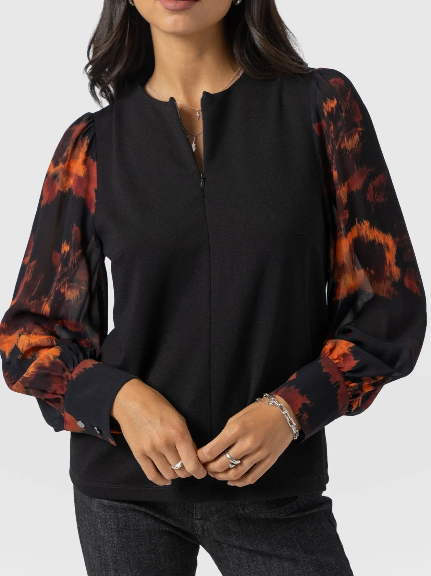 Esme Zip Up Top - Autumn Floral
