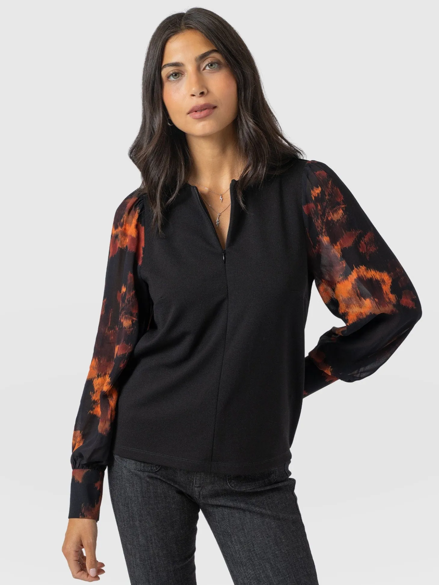 Esme Zip Up Top - Autumn Floral