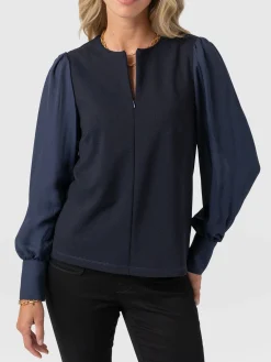 Esme Zip Up Top - Navy