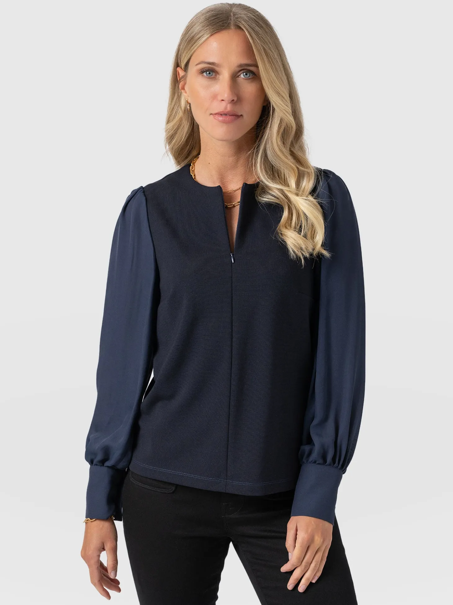 Esme Zip Up Top - Navy