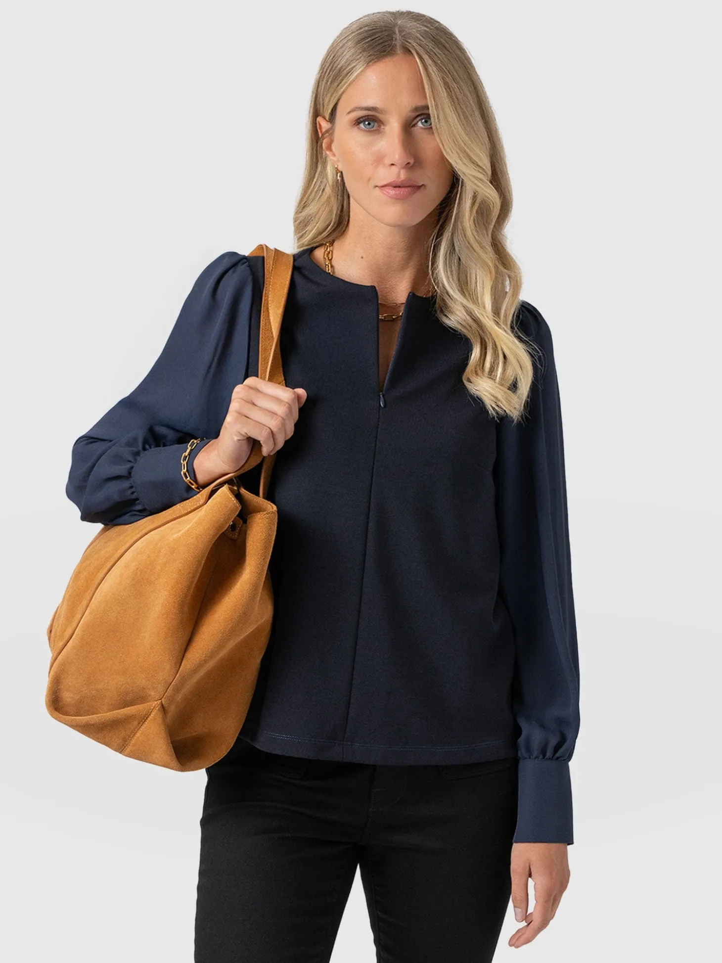 Esme Zip Up Top - Navy