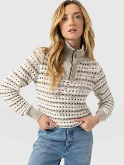 Ester Quarter Zip Knit - Beige