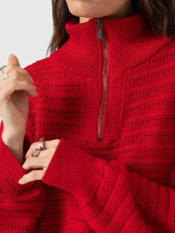 Ester Quarter Zip Knit - Red