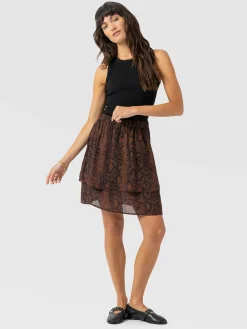 Etta Mini Layered Skirt - Brown Snake