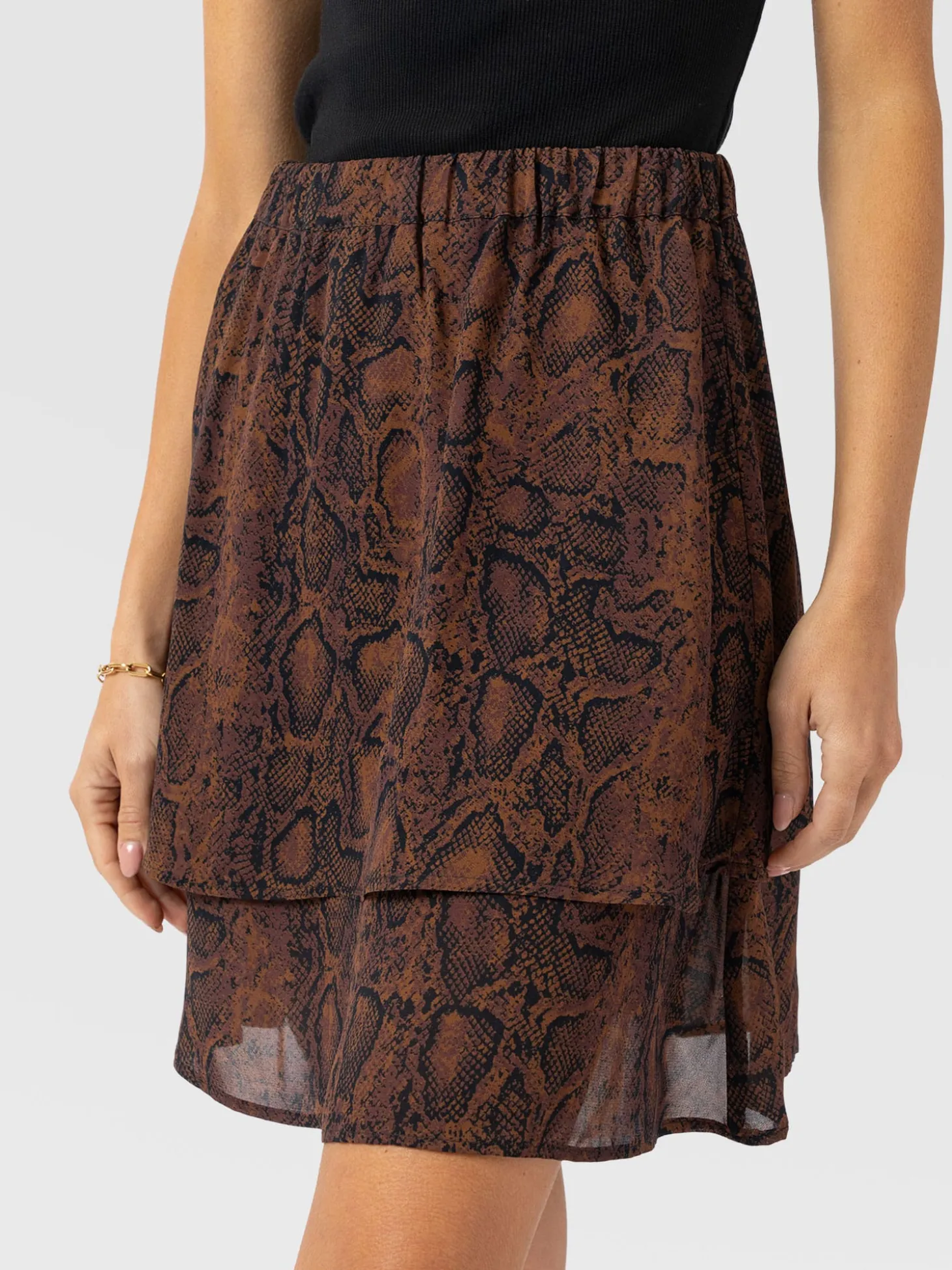 Etta Mini Layered Skirt - Brown Snake