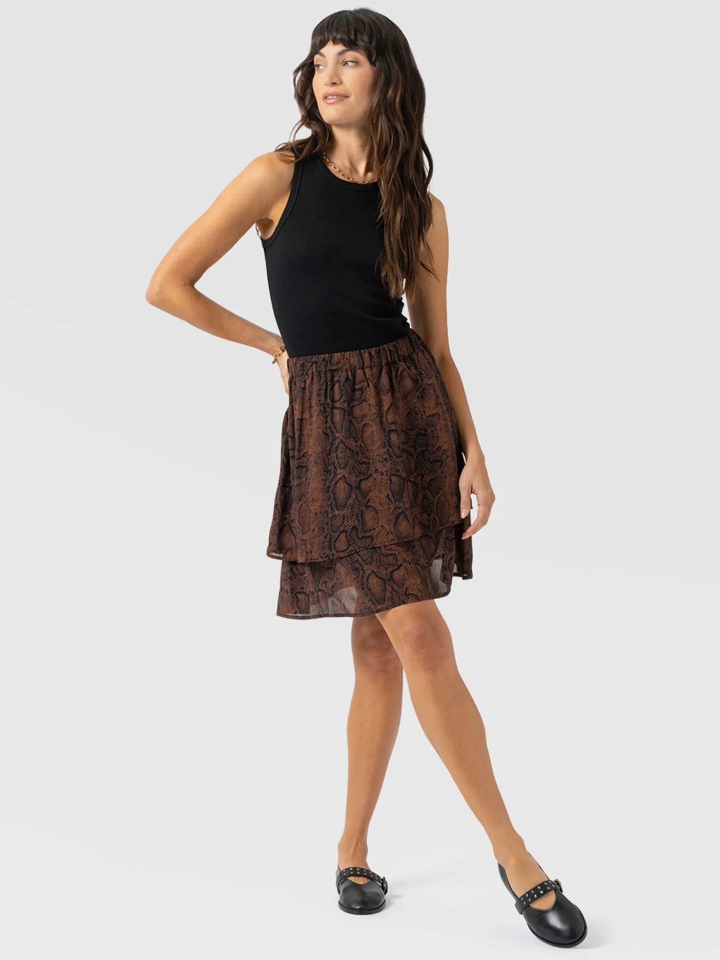 Etta Mini Layered Skirt - Brown Snake