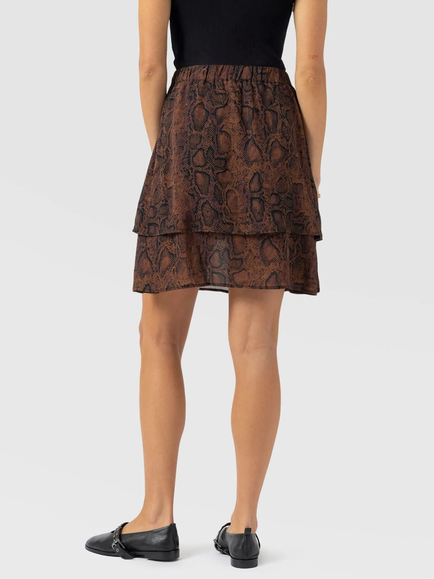 Etta Mini Layered Skirt - Brown Snake