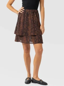 Etta Mini Layered Skirt - Brown Snake