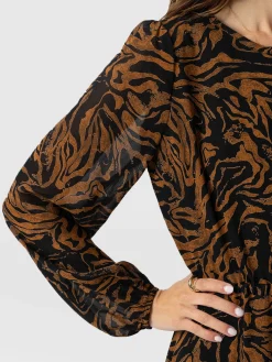 Evelyn High Low Dress - Brown Zebra
