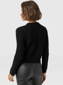 Eyelet Rib Knit Sweater - Black