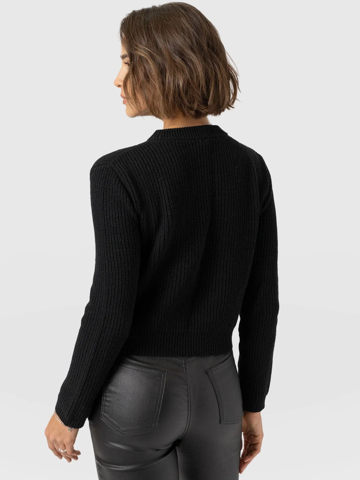 Eyelet Rib Knit Sweater - Black