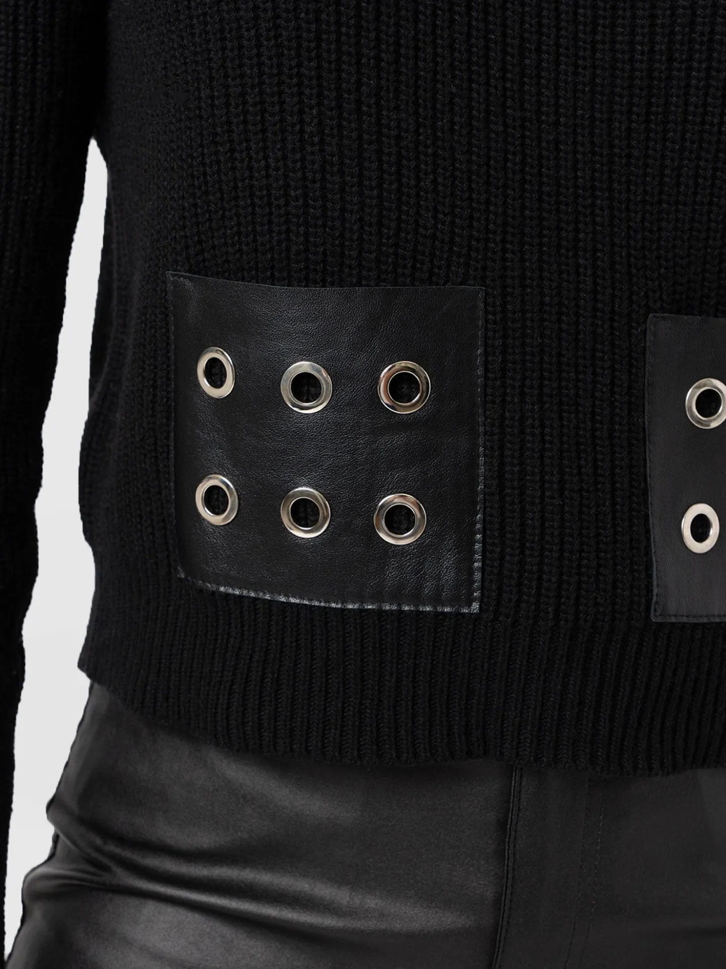 Eyelet Rib Knit Sweater - Black