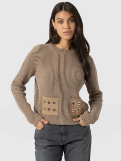 Eyelet Rib Knit Sweater - Mocha