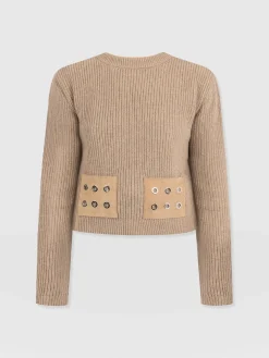 Eyelet Rib Knit Sweater - Mocha