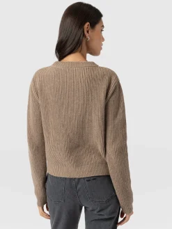 Eyelet Rib Knit Sweater - Mocha