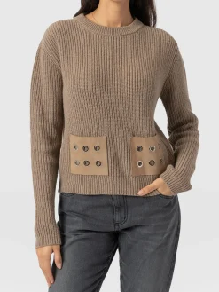 Eyelet Rib Knit Sweater - Mocha